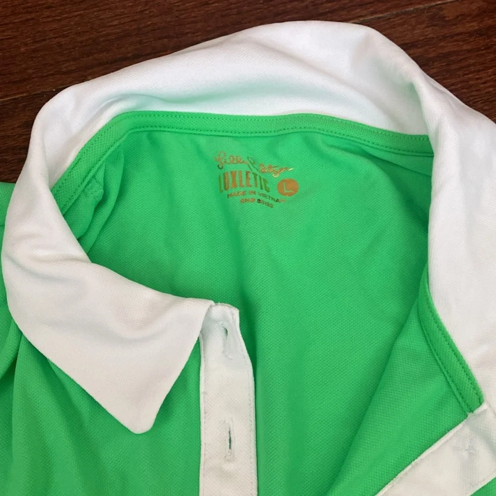 Lilly Pulitzer luxletic Green Polo Shirt with White Collar - Picture 2 of 4